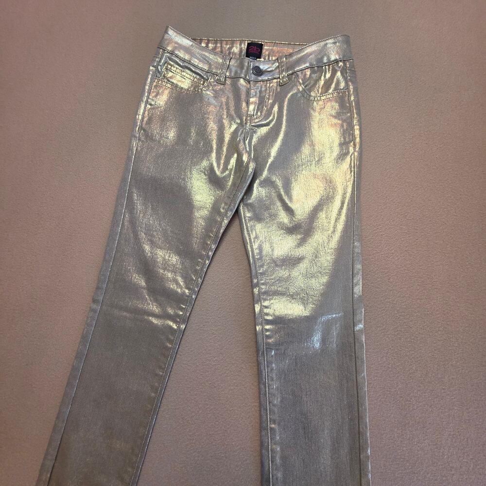 2B Bebe Y2K Gold Metallic Low-Rise Skinny Stretch Jeans Sz 26
